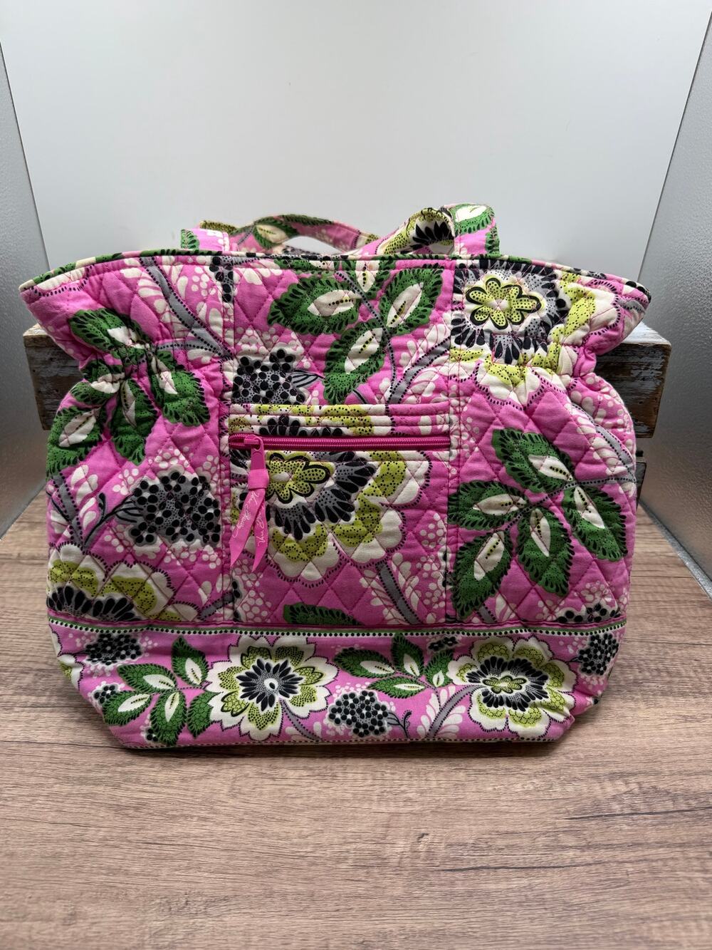 Vera Bradley Quilted Tote Bag/ Handbag - Pink/ Green/Black/White Floral Paisley